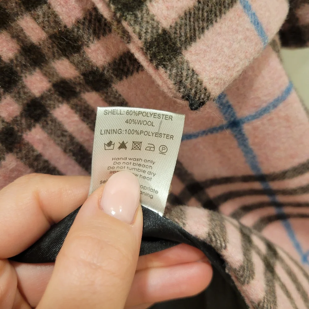 Glamorous Wool Blend Pink/Brown Checcked  Trench Coat - Picture 3 of 5